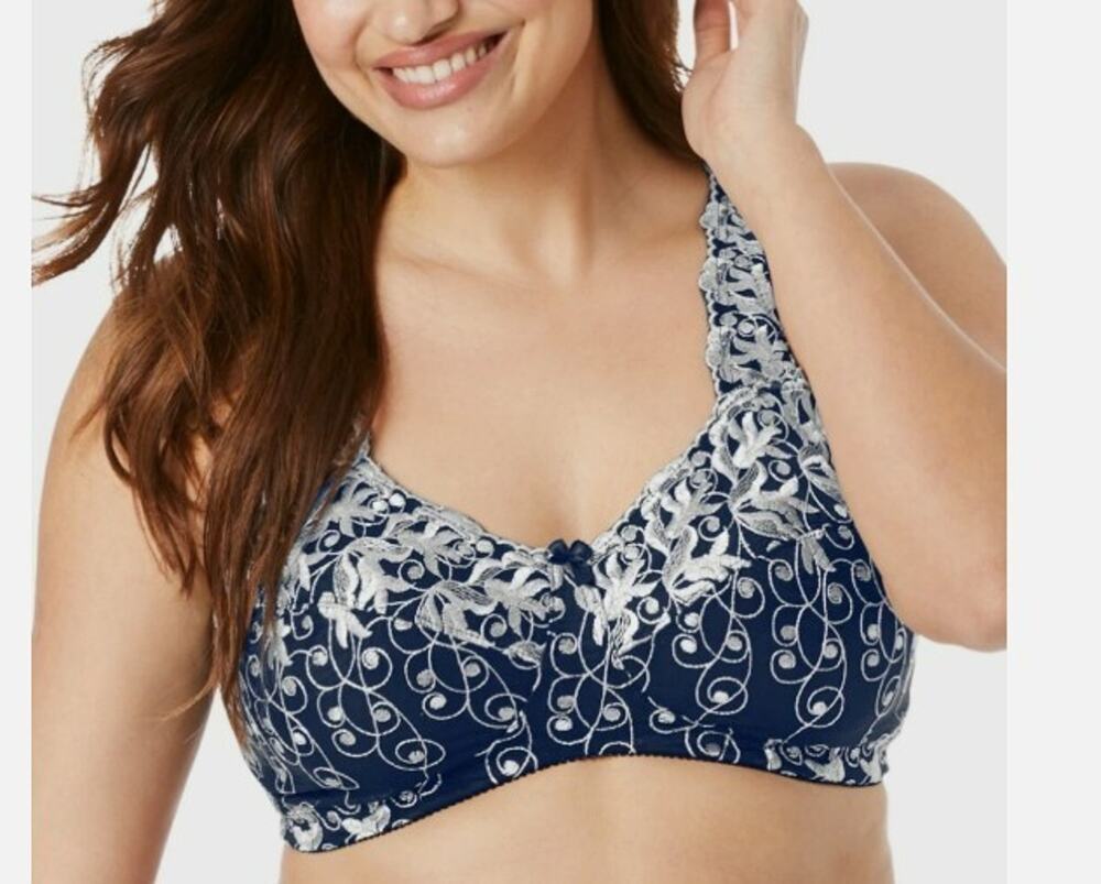 Amoureuse Bra Blue & Silver Embroidered U/W Unlined 46C Front Close 27-0598-6